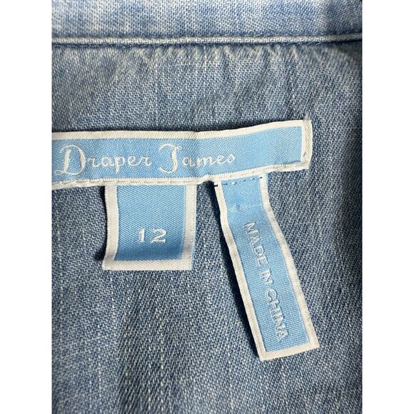 Draper James Embroidered Chambray Shirt Dress | Size 12 - Picture 5 of 6